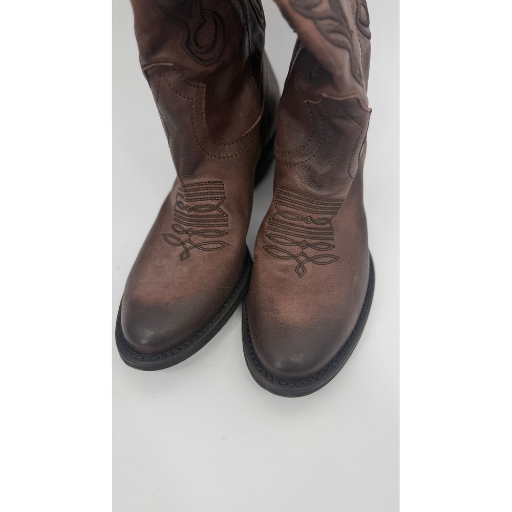 Grey Mer Italian Leather Western‎ Boots Women 41 Brown Embroidered Tall Country - Picture 5 of 14